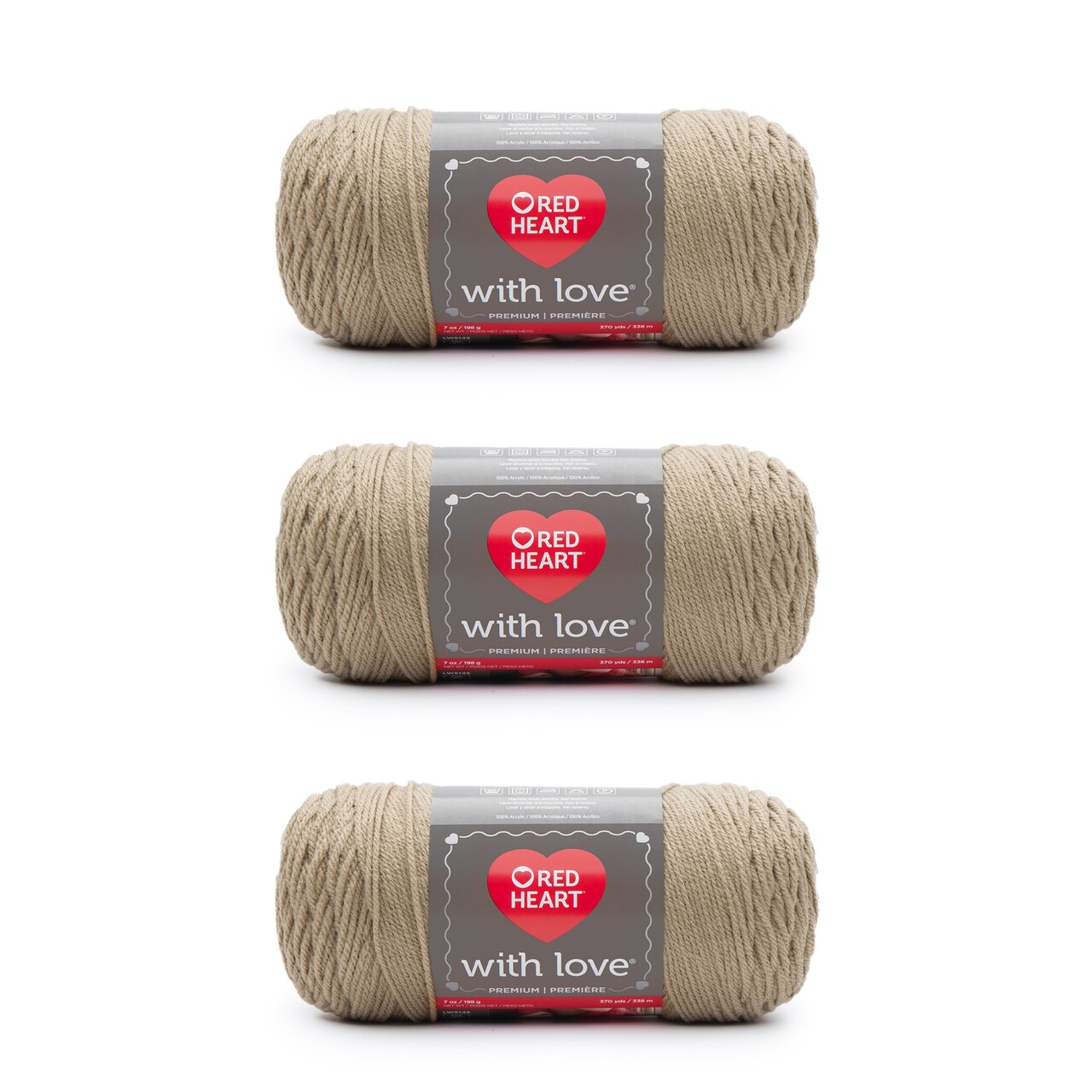 Red Heart With Love Tan Yarn - 3 Pack of 198g/7oz - Acrylic - 4 Medium (Worsted) - 370 Yards - Knitting/Crochet
